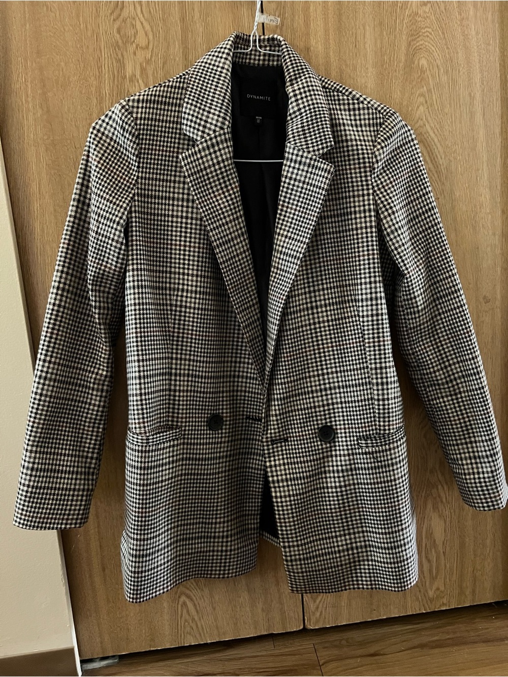 Dynamite Black & White Houndstooth Longline Blazer